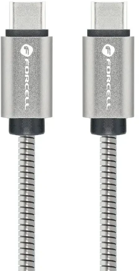 USB kabelis Forcell (C239) "USB-C (Type-C) to USB-C (Type-C)" (100W 5A) sidabrinis 1M