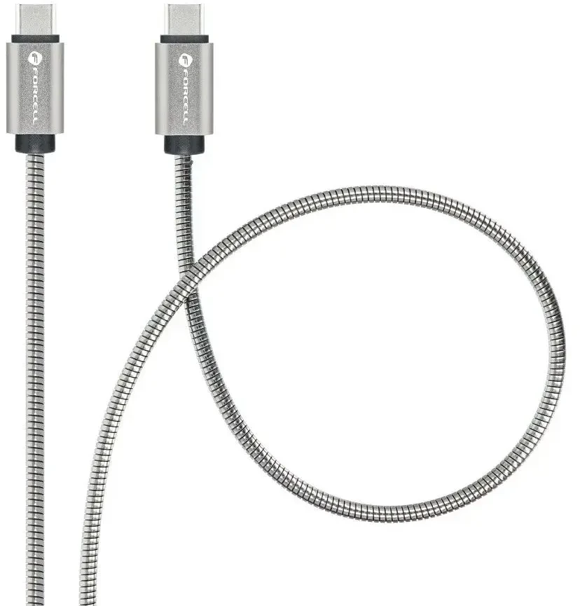 USB kabelis Forcell (C239) "USB-C (Type-C) to USB-C (Type-C)" (100W 5A) sidabrinis 1M