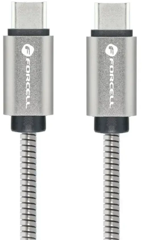 USB C į USB C laidas Forcell F-Energy QC4.0 PD 5A 100W E-Mark metalinis 2 m C239 sidabrinis