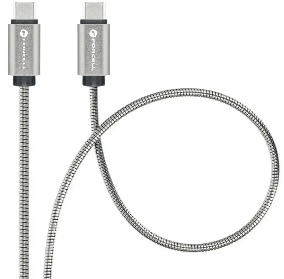 USB C į USB C laidas Forcell F-Energy QC4.0 PD 5A 100W E-Mark metalinis 2 m C239 sidabrinis