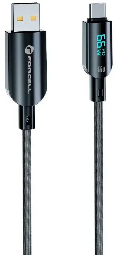 USB A į USB C laidas Forcell F-Energy QC4.0 PD 3A 66W Skaitmeninis 1,2 m C272 juodas