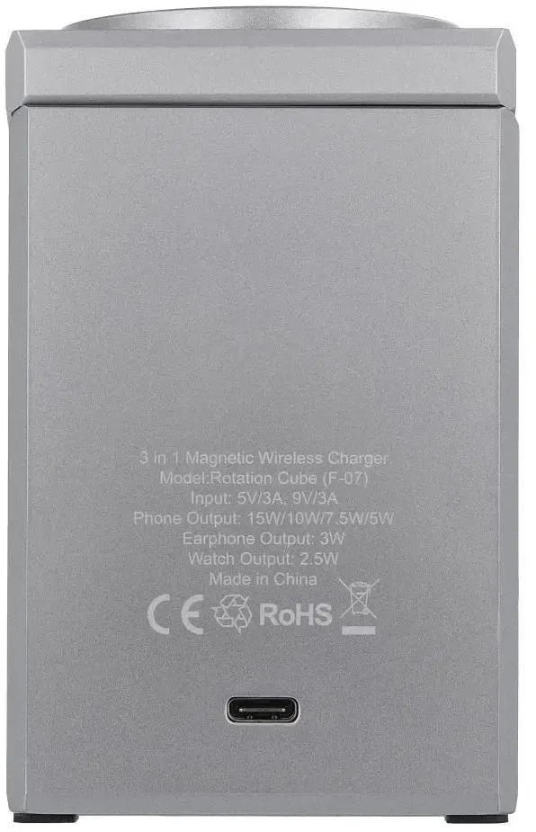 Belaidis įkroviklis Forcell F-Energy 3in1 Rotation Cube Qi2, suderinamas su MagSafe (F-06), sidabrinis