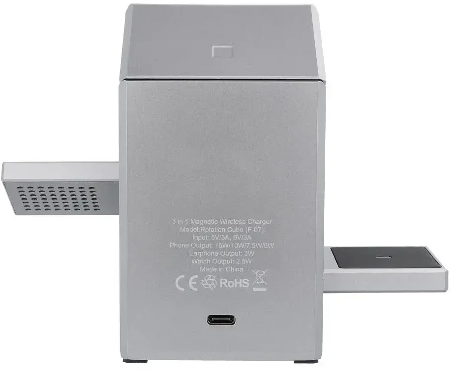 Belaidis įkroviklis Forcell F-Energy 3in1 Rotation Cube Qi2, suderinamas su MagSafe (F-06), sidabrinis