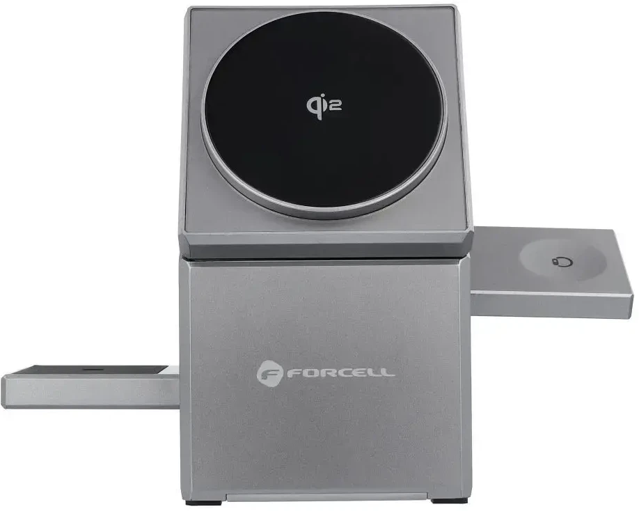 Belaidis įkroviklis Forcell F-Energy 3in1 Rotation Cube Qi2, suderinamas su MagSafe (F-06), sidabrinis