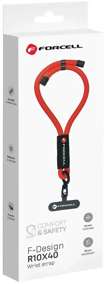 FORCELL F-DESIGN R10X40 riešo telefono virvelė su reguliuojamu ilgiu (maks. 20 cm kilpoje) raudona