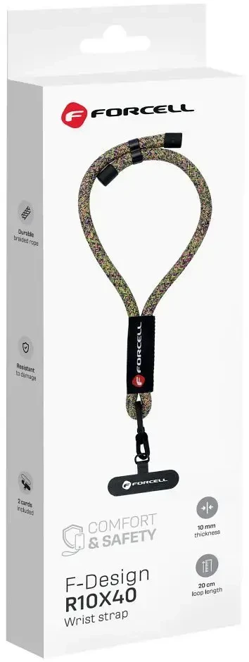 FORCELL F-DESIGN R10X40 riešo telefono virvelė su reguliuojamu ilgiu (maks. 20 cm kilpoje) žalias rožinis violetinis