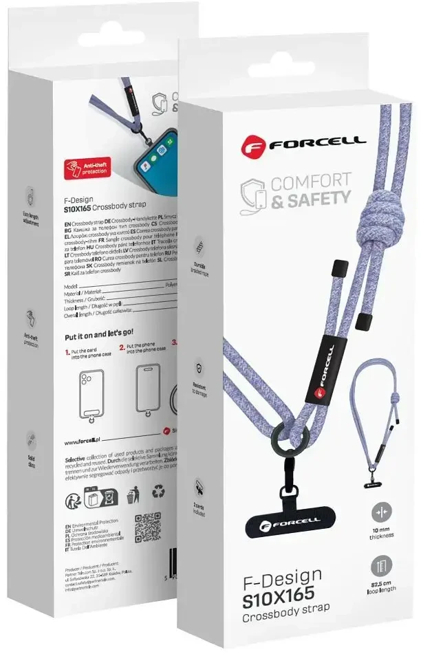 FORCELL F-DESIGN S10X165 reguliuojamo ilgio telefono virvelė (maks. 82,5 cm kilpoje) pilka violetinė
