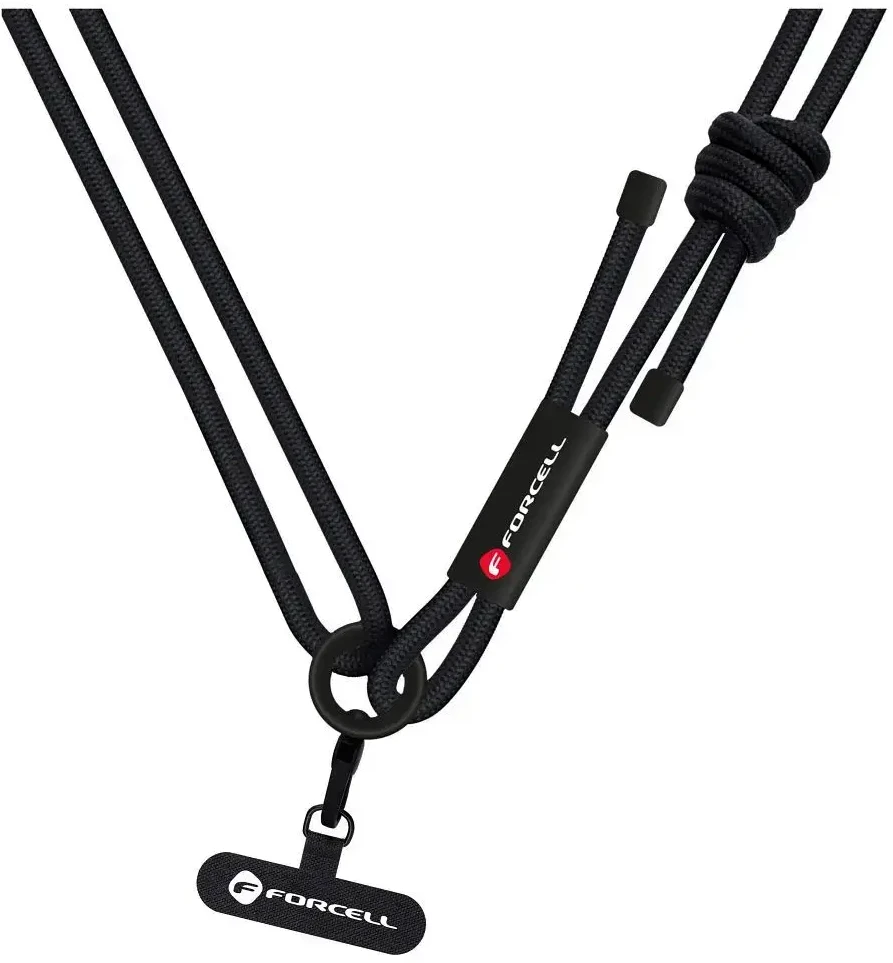 FORCELL F-DESIGN S10X165 telefono virvelė per petį su reguliuojamu ilgiu (maks. 82,5 cm kilpoje) juoda