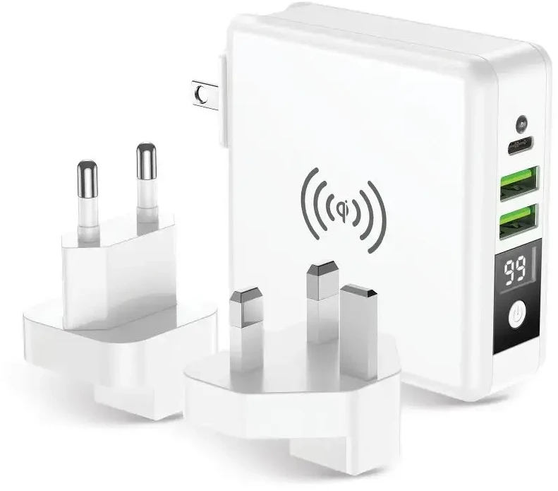 Daugiafunkcis įkroviklis Forcell F-Energy 4in1 2 x USB A + USB C 15W + išorinė baterija 8000mAh + belaidis įkrovimas baltas
