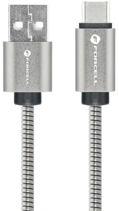 USB A į USB C laidas Forcell F-Energy QC3.0 66W metalinis 1 m C234 sidabrinis