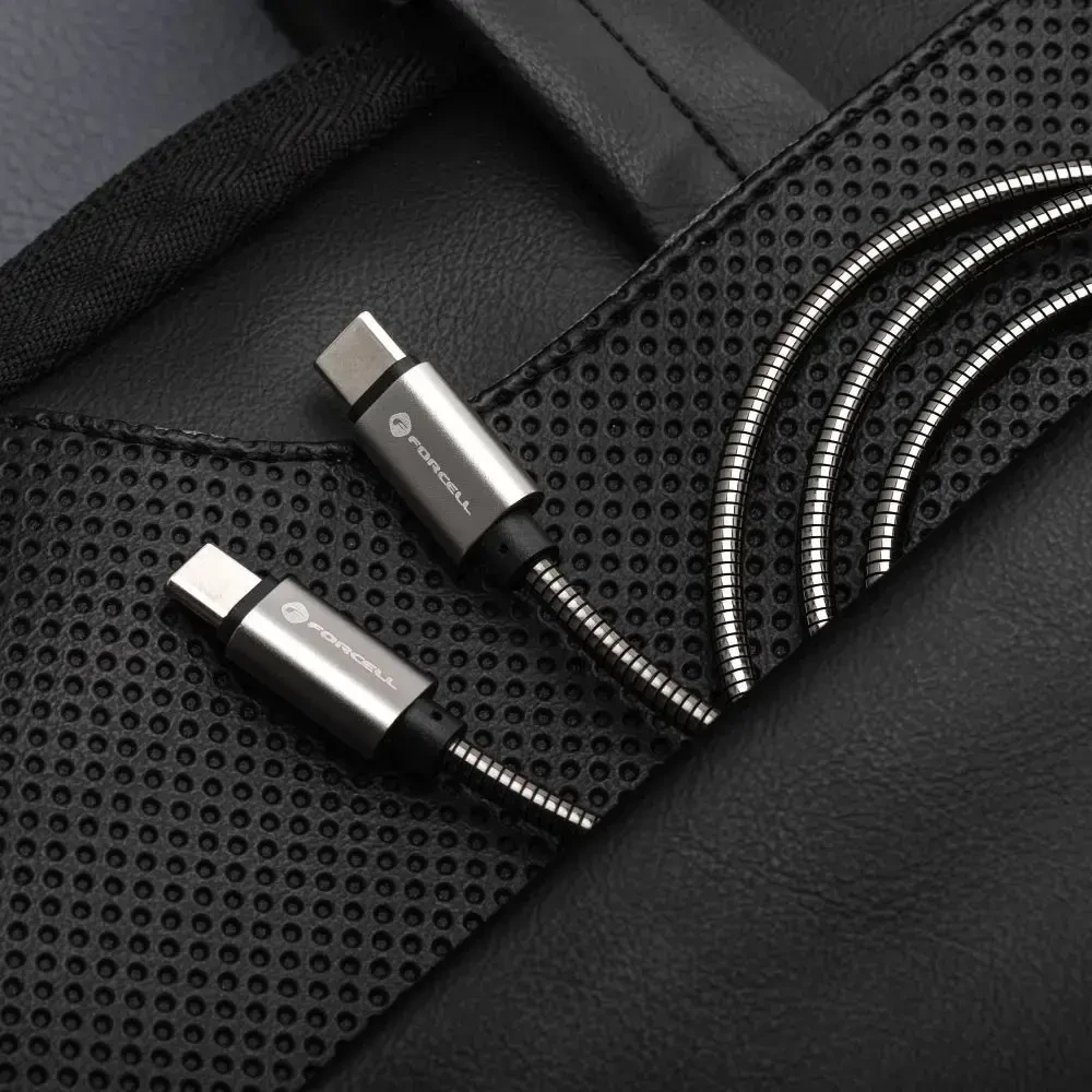 USB C į USB C laidas Forcell F-Energy QC4.0 PD 3A 60W metalinis 1 m C237 sidabrinis