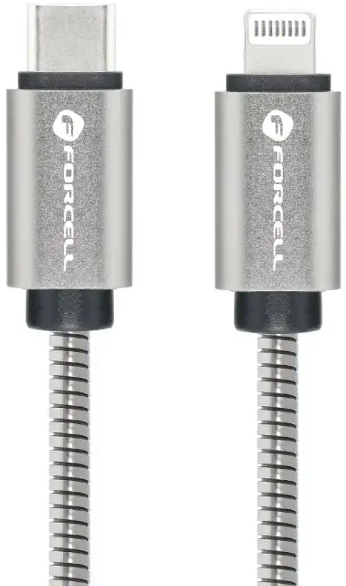 USB C - Lightning laidas Forcell F-Energy PD 3A 27W metalinis 2 m C238 sidabrinis