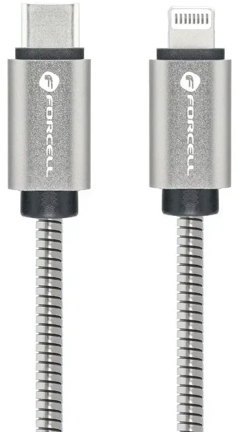 USB C - Lightning laidas Forcell F-Energy PD 3A 27W metalinis 1 m C238 sidabrinis