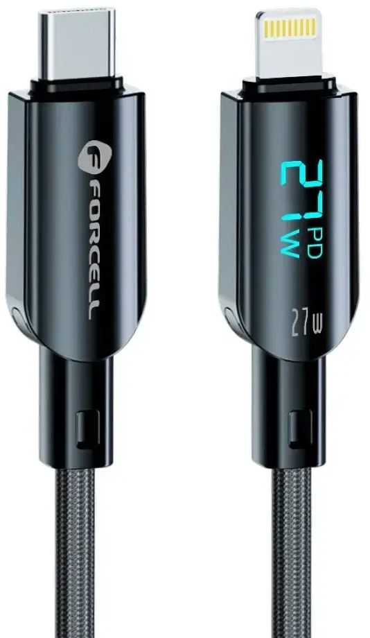 USB C - Lightning laidas Forcell F-Energy PD 3A 27W skaitmeninis 1,2 m C276 juodas