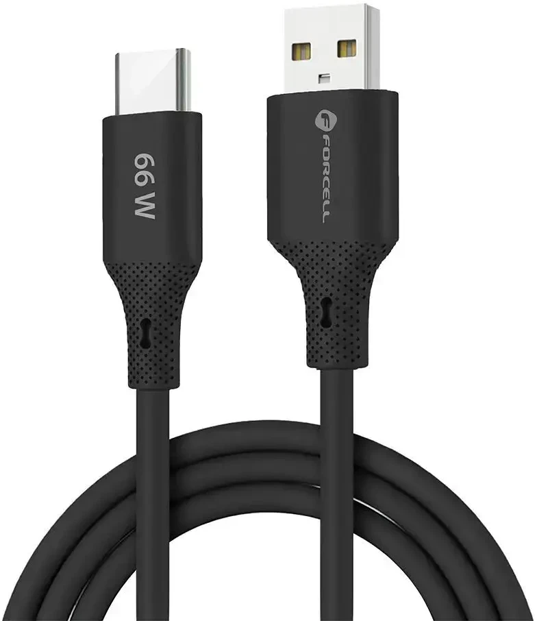 USB A į USB C laidas Forcell F-Energy QC4.0 3A 66W silikoninis 1 m C342 juodas