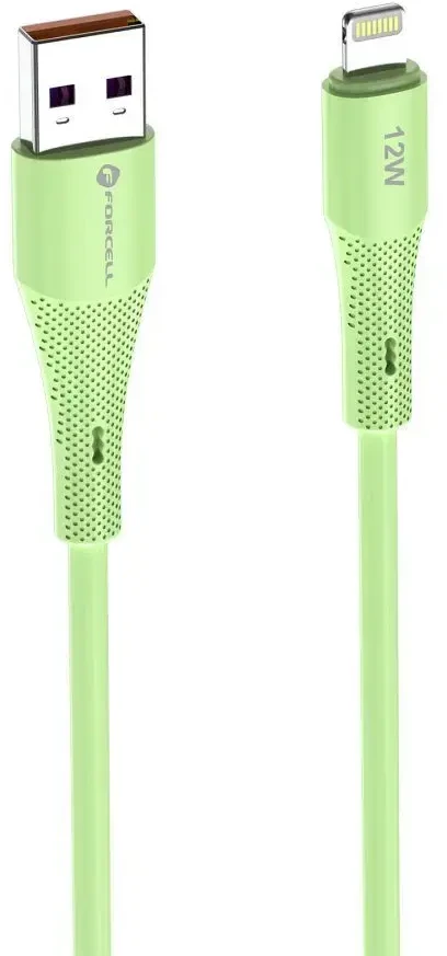 USB A tipo laidas su „Lightning“ jungtimi Forcell F-Energy 2,4A 12W silikoninis, 1 m, C343 žalias