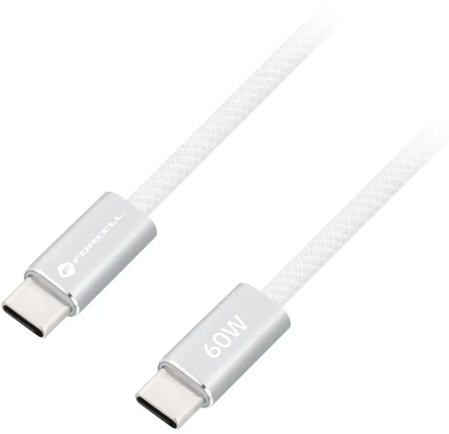 USB C į USB C laidas Forcell F-Energy QC4.0 PD 3A 60W Cafule Flat 1,2 m CCFN23 baltas