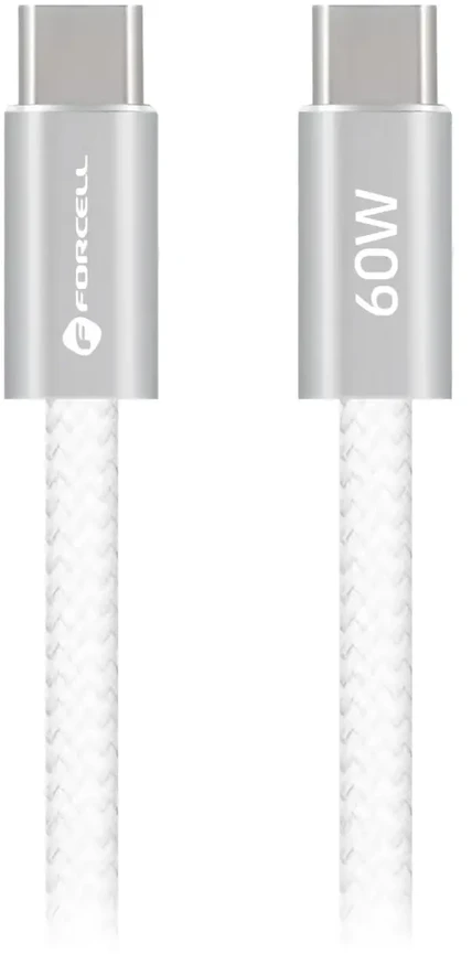 USB C į USB C laidas Forcell F-Energy QC4.0 PD 3A 60W Cafule Flat 1,2 m CCFN23 baltas