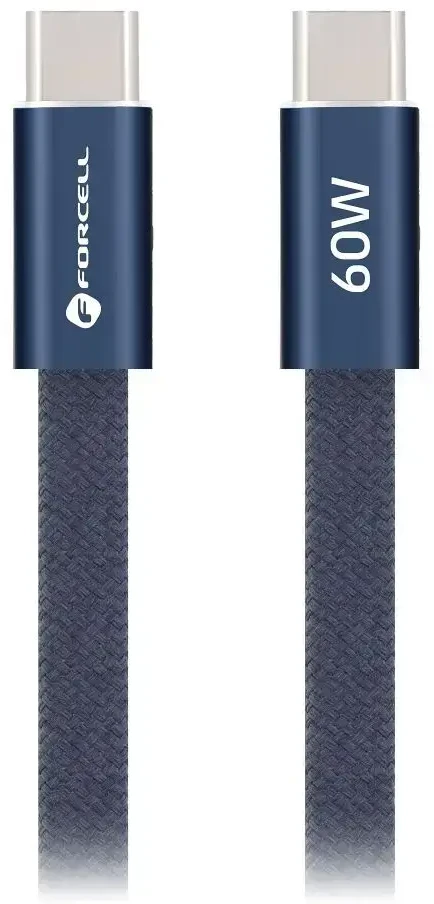 USB C į USB C laidas Forcell F-Energy QC4.0 PD 3A 60W Cafule Flat 1,2 CCFN23 m tamsus mėlynas