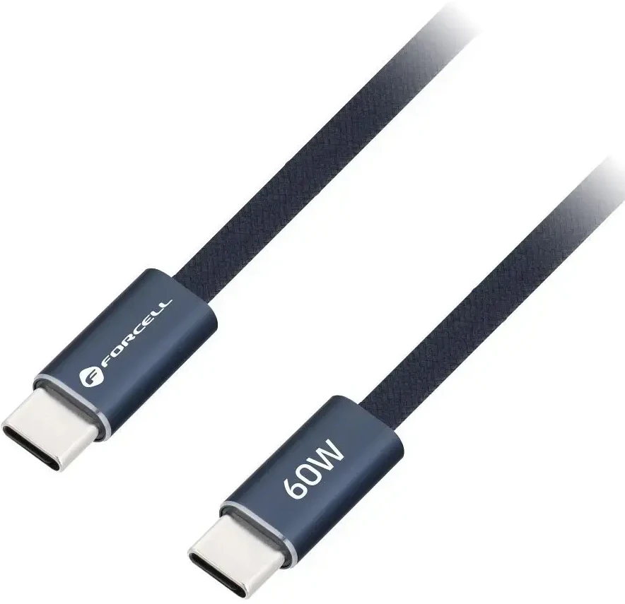 USB C į USB C laidas Forcell F-Energy QC4.0 PD 3A 60W Cafule Flat 1,2 CCFN23 m tamsus mėlynas