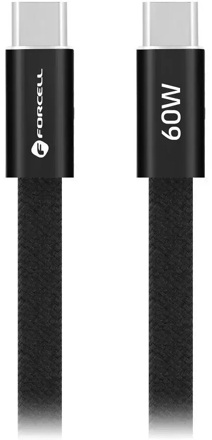 USB C į USB C laidas Forcell F-Energy QC4.0 PD 3A 60W Cafule Flat 1,2 m CCFN23 juodas