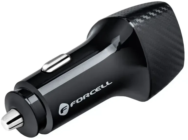 Automobilinis įkroviklis Forcell F-Energy Carbon USB C QC3.0 PD 3A 20W + laidas USB C į USB C CC50-1C juodas