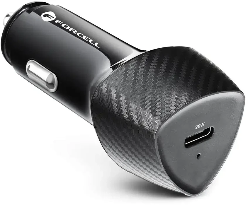 Automobilinis įkroviklis Forcell F-Energy Carbon USB C QC3.0 PD 3A 20W CC50-1C juodas
