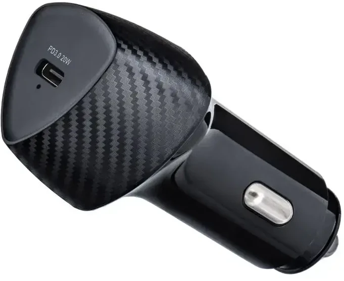 Automobilinis įkroviklis Forcell F-Energy Carbon USB C QC3.0 PD 3A 20W + laidas USB C į USB C CC50-1C juodas