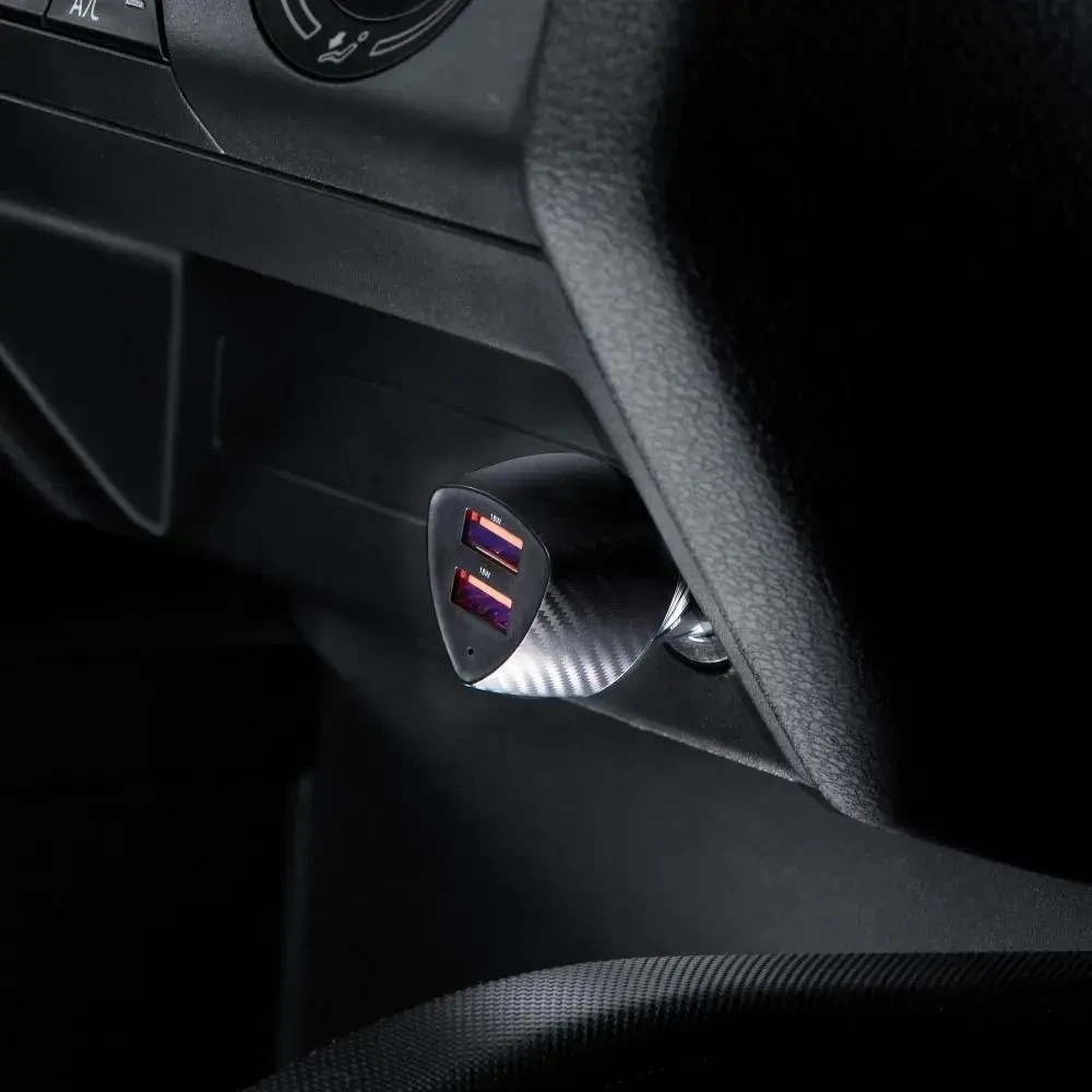 Automobilinis įkroviklis Forcell F-Energy Carbon 2 x USB A QC3.0 3A 36W CC50-2A juodas