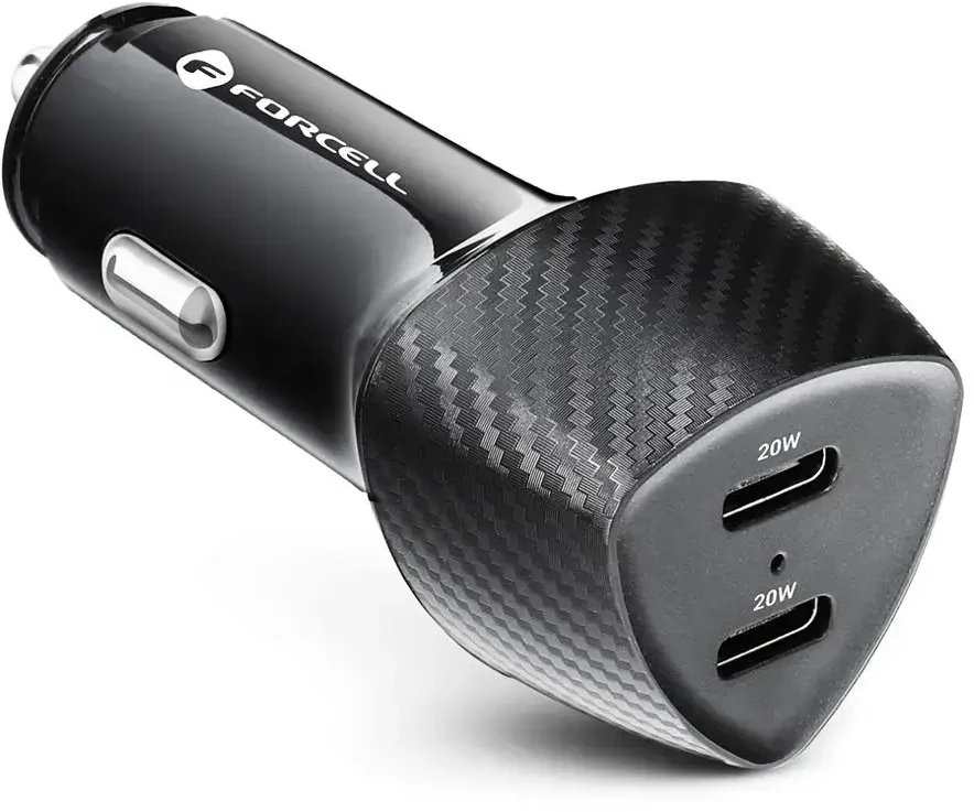 Automobilinis įkroviklis Forcell F-Energy Carbon 2 x USB C QC3.0 PD 3A 40W CC50-2C juodas