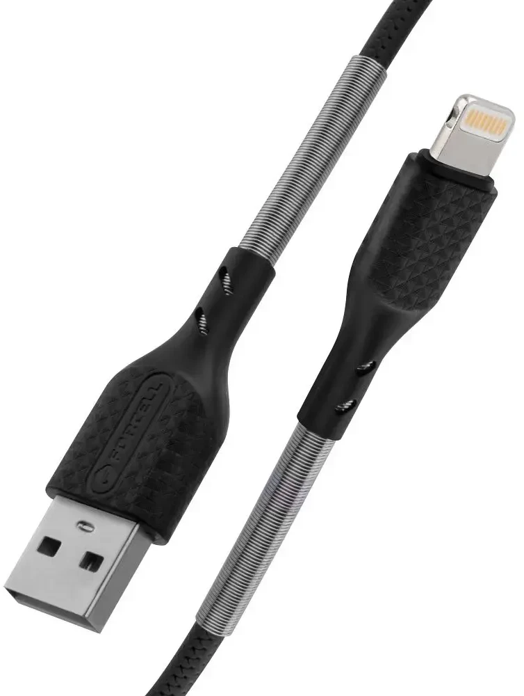 USB A tipo į „Lightning“ tipo laidas „Forcell F-Energy“ 2,4A 12W, anglies pluošto, 1 m, CB-01A, juodas