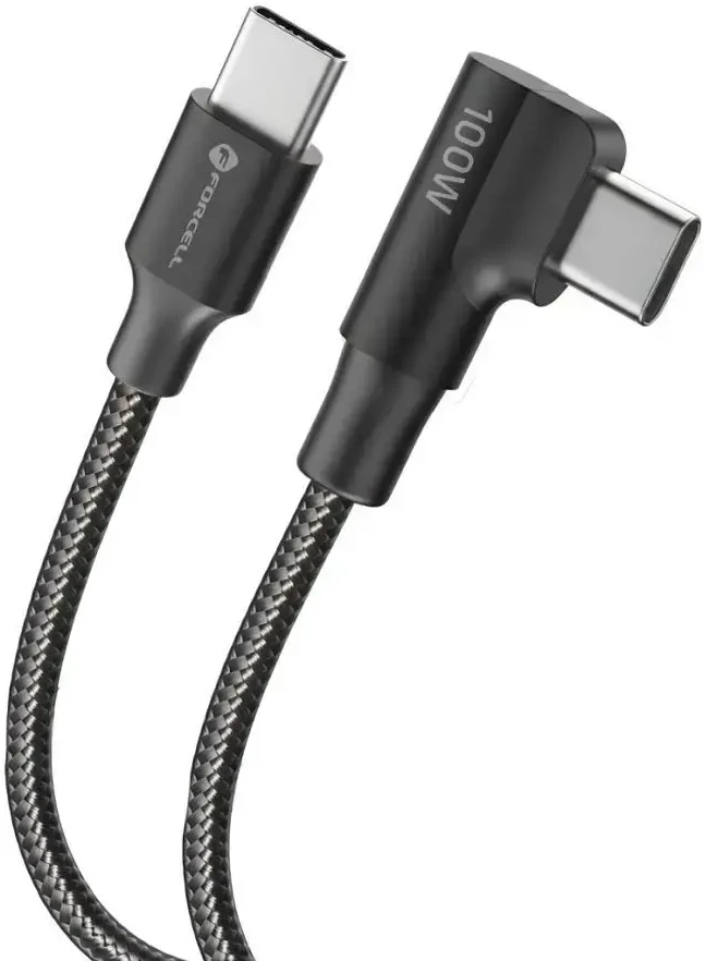 USB C į USB C laidas Forcell F-Energy QC4.0 PD 5A 100W Cafule 90° 1,2 m CC-1Deg juodas