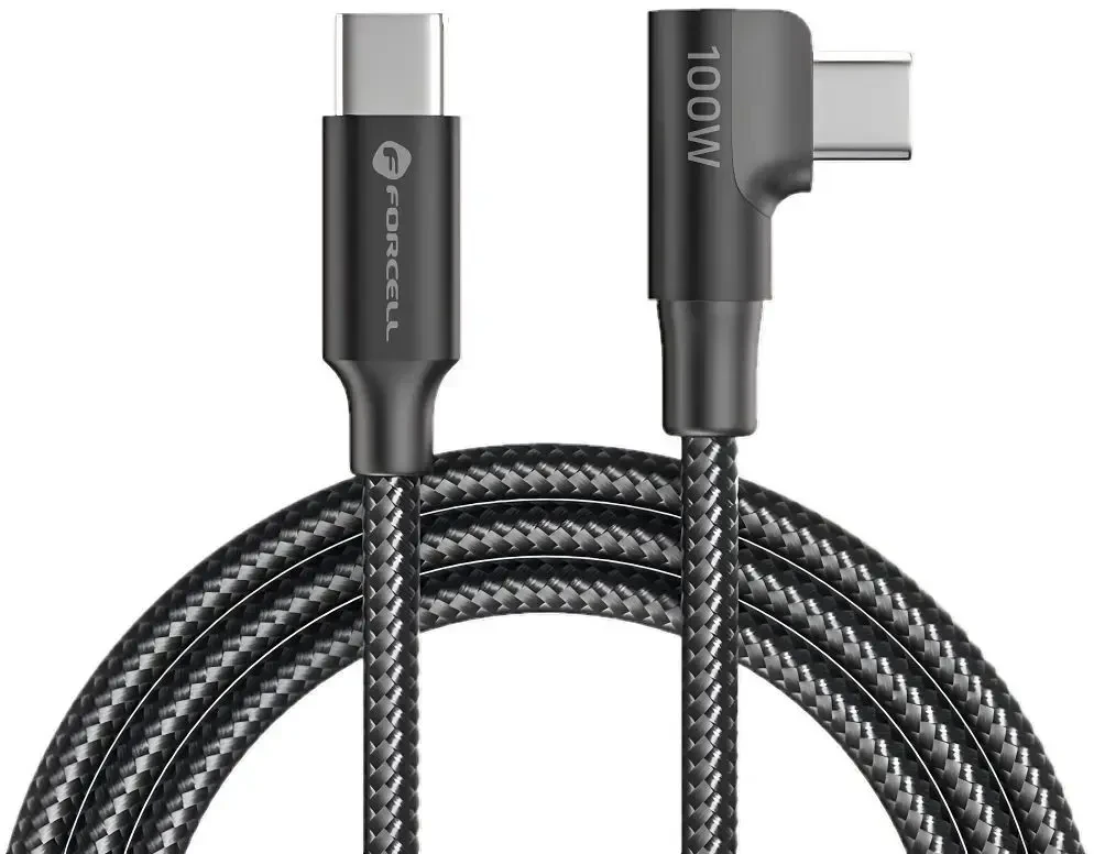 USB C į USB C laidas Forcell F-Energy QC4.0 PD 3A 60W Cafule 90° 1,2 m CC-1Deg juodas