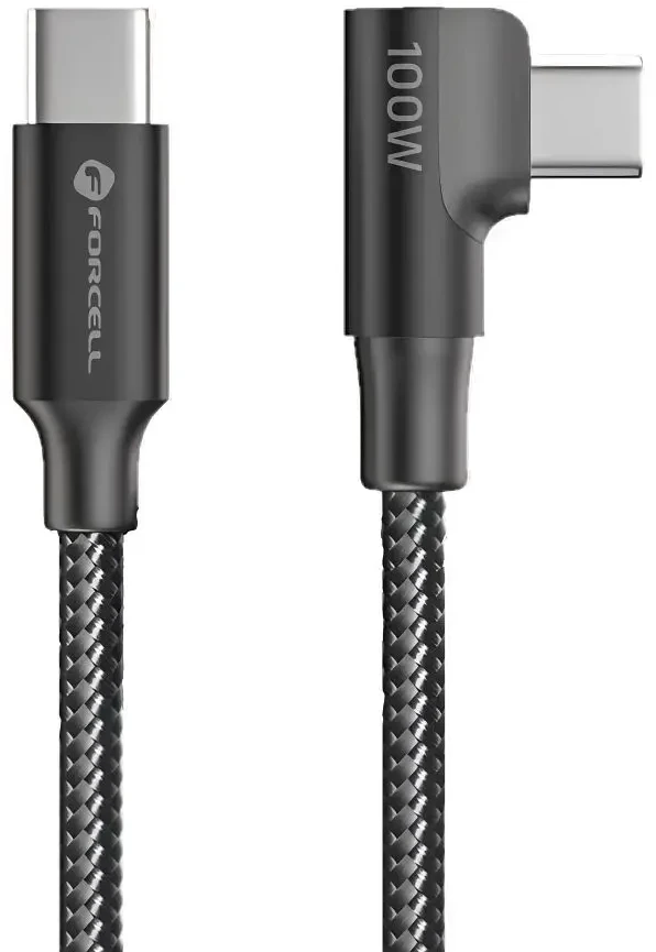 USB C į USB C laidas Forcell F-Energy QC4.0 PD 3A 60W Cafule 90° 1,2 m CC-1Deg juodas