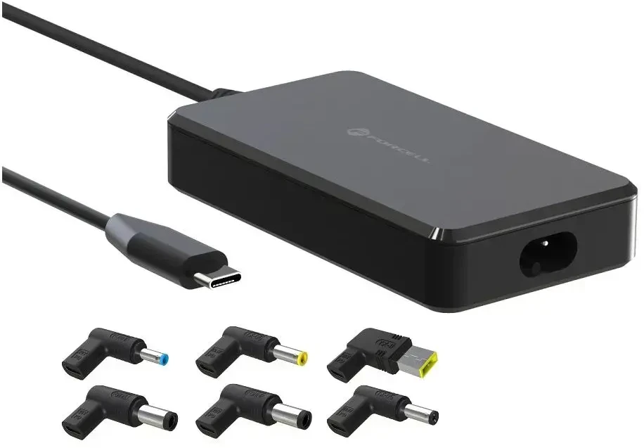 FORCELL F-ENERGY E856 universalus nešiojamojo kompiuterio įkroviklis 90W USB C + 6 adapteriai - juodas