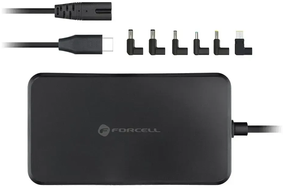 FORCELL F-ENERGY E856 universalus nešiojamojo kompiuterio įkroviklis 90W USB C + 6 adapteriai - juodas