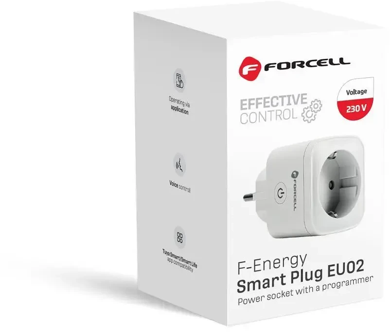 FORCELL F-ENERGY EU02 išmanusis kištukas 230V su WiFi, programuotoju ir Tuya/Amazon Alexa palaikymu - baltas