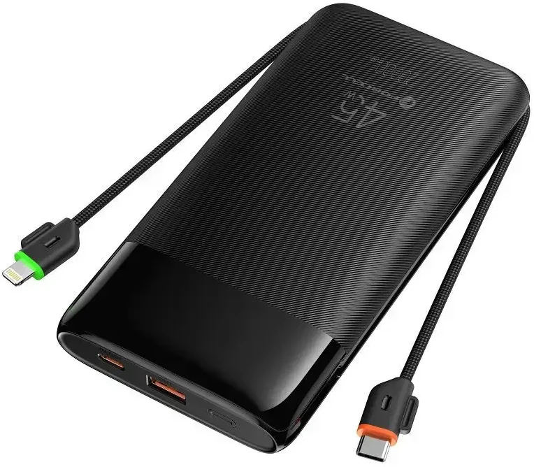 FORCELL F-ENERGY F20K6 Multicharge išorinė baterija su įmontuotais Type C ir Lightning kabeliais PD QC3.0 3A 35W 20000 mAh juoda