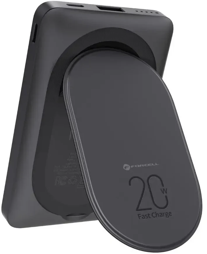 Išorinė baterija POWER BANK Forcell F-ENERGY (F10K2) 10000mAh su belaidžiu įkrovikliu (Magsafe 20W) juoda