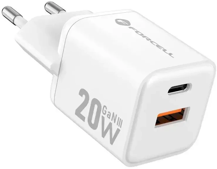 Telefono įkroviklis Forcell F-Energy Mini GaN III USB C + USB A QC4.0 PD 20W VT-35A baltas 0INT