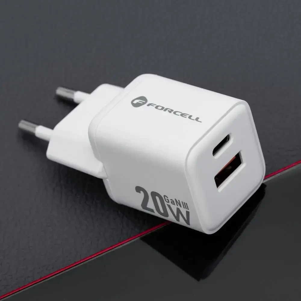 Telefono įkroviklis Forcell F-Energy Mini GaN III USB C + USB A QC4.0 PD 20W VT-35A baltas 0INT