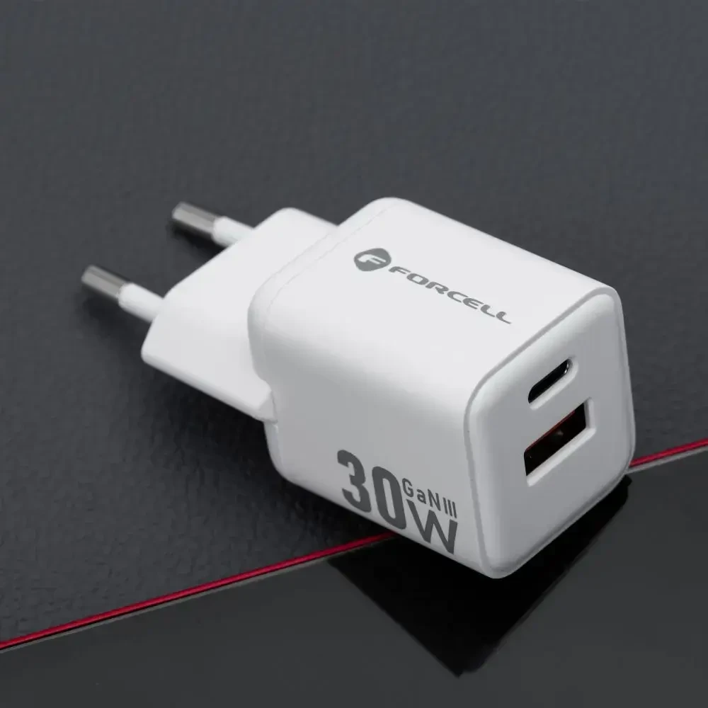 Telefono įkroviklis Forcell F-Energy Mini GaN III USB C + USB A QC4.0 PD 30W VT-35 baltas 0INT