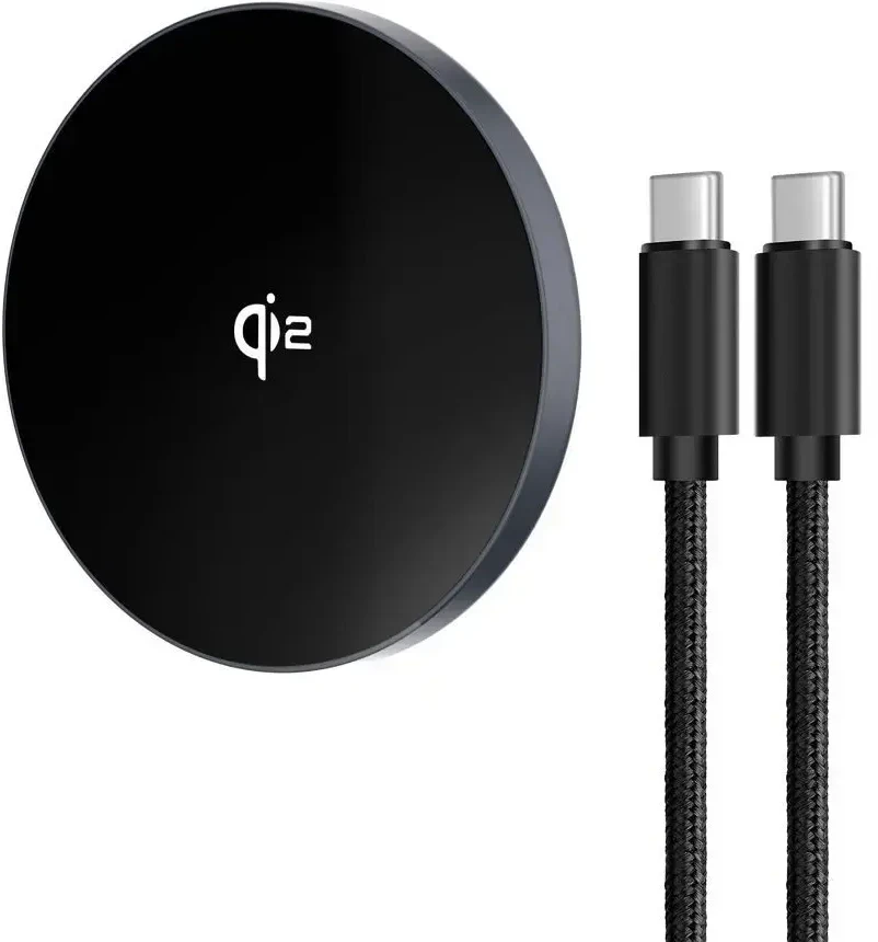 Belaidis įkroviklis Forcell F-Energy Smart Charge USB C Qi2 15W, suderinamas su MagSafe, su nuimamu laidu, 1,5 m ilgio, sidabrinis