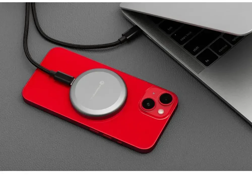 Belaidis įkroviklis Forcell F-Energy Smart Charge USB C Qi2 15W, suderinamas su MagSafe, su nuimamu laidu, 1,5 m ilgio, sidabrinis