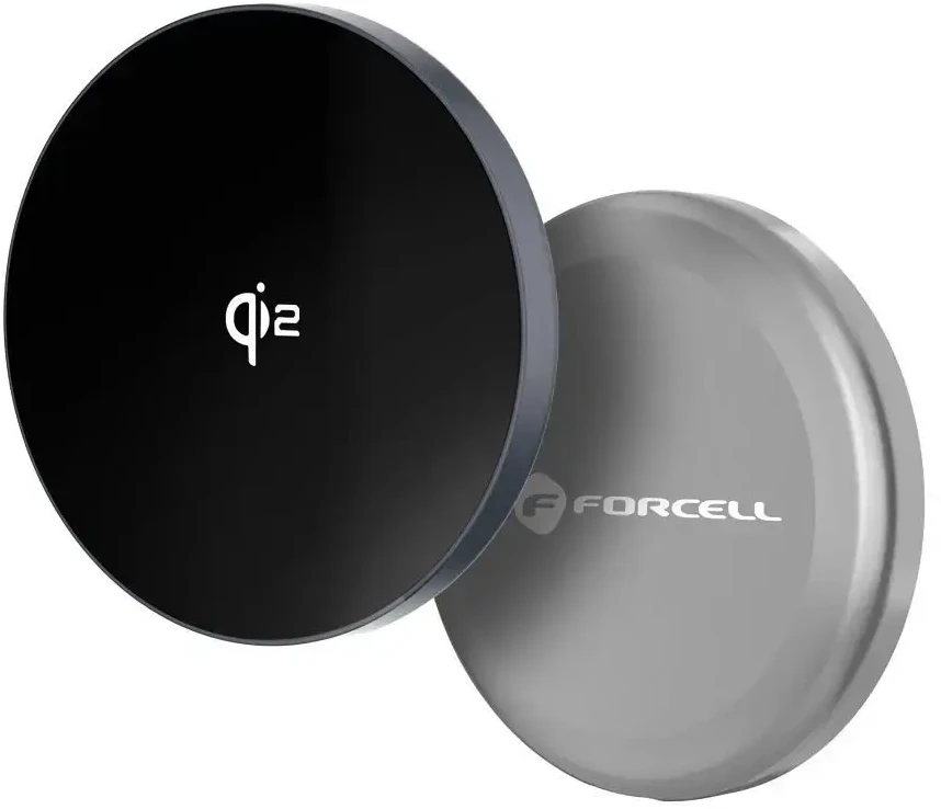 Belaidis įkroviklis Forcell F-Energy Smart Charge USB C Qi2 15W, suderinamas su MagSafe, su nuimamu laidu, 1,5 m ilgio, sidabrinis