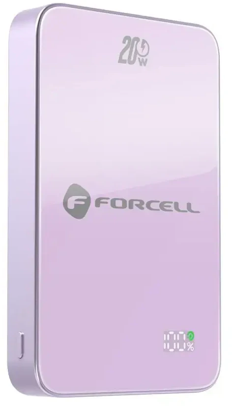Nešiojamoji baterija, suderinama su „MagSafe Forcell F-Energy SuperSlim F10K8 QC4.0 PD3.0“ 15W 10000 mAh violetinė