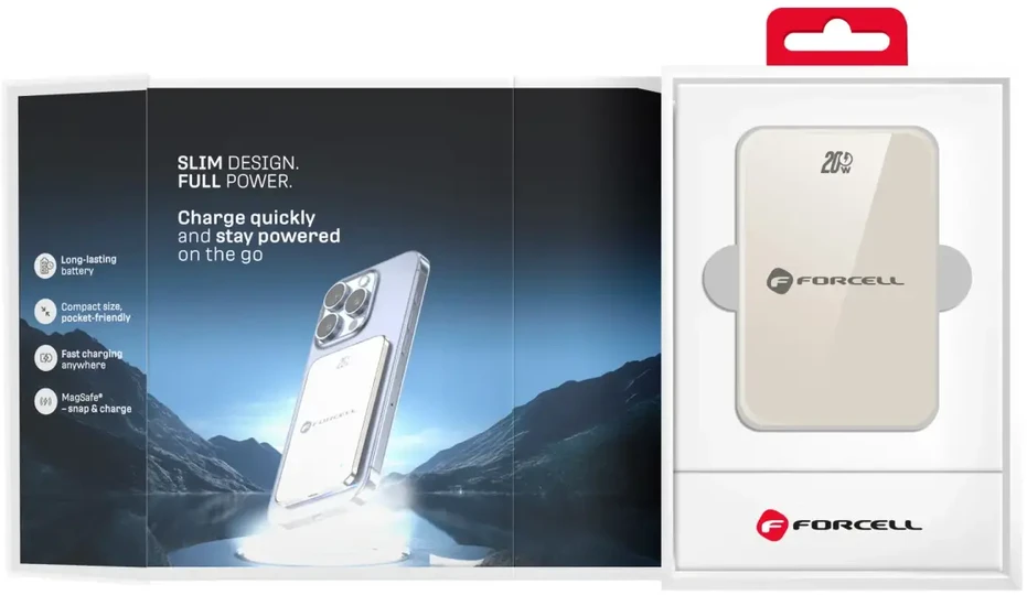 Powerbank compatible with MagSafe Forcell F-Energy SuperSlim F10K8 QC4.0 PD3.0 15W 10000 mAh titanium desert