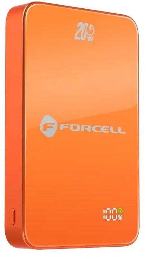 Powerbank compatible with MagSafe Forcell F-Energy SuperSlim F10K8 QC4.0 PD3.0 15W 10000 mAh oranžinis