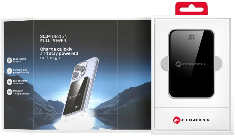 Powerbank compatible with MagSafe Forcell F-Energy SuperSlim F10K8 QC4.0 PD3.0 15W 10000 mAh juodas