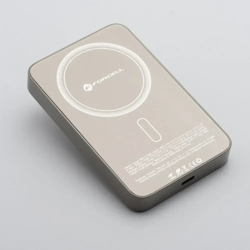Powerbank compatible with MagSafe Forcell F-Energy SuperSlim F10K8 QC4.0 PD3.0 15W 10000 mAh titanium desert